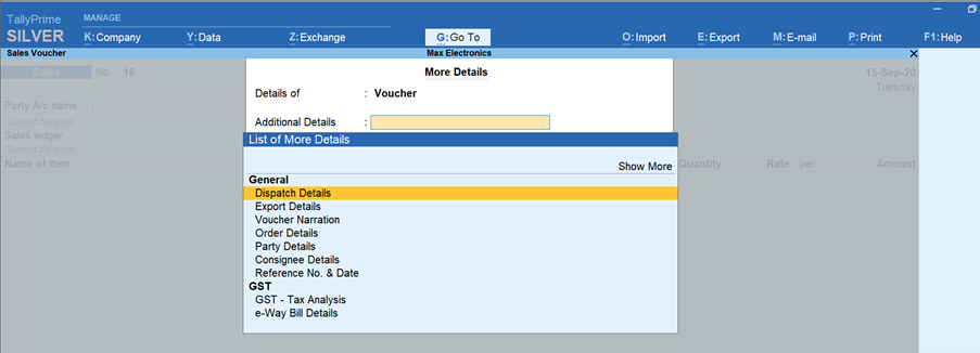 More details’ feature in TallyPrime