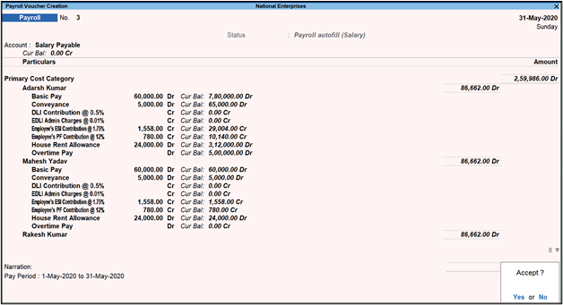 Manage payroll using TallyPrime