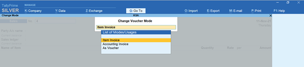 Invoice modes in TallyPrime