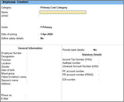 employee onboarding process using TallyPrime