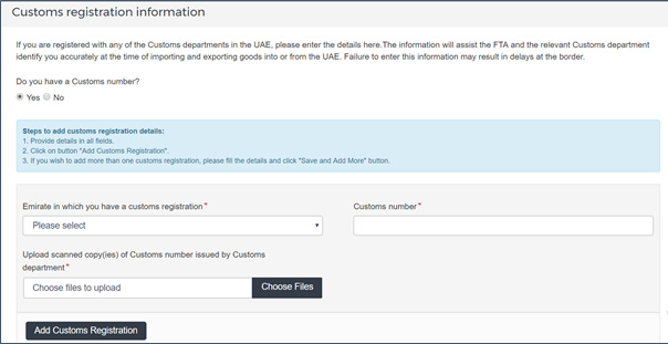 Customs Registration Information Tally