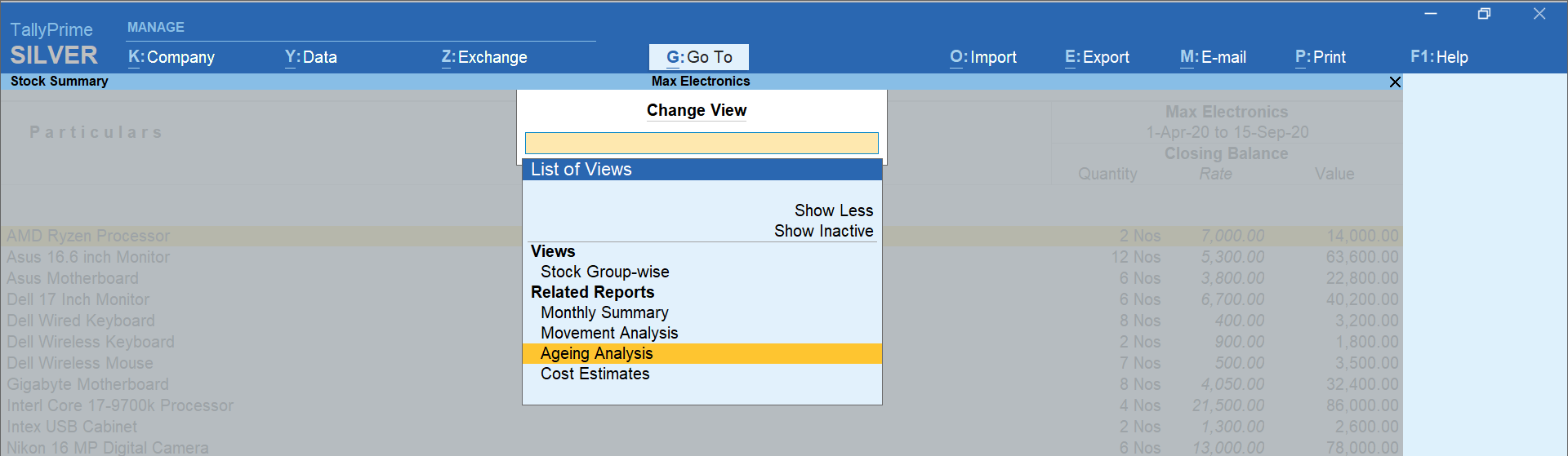 change view report in tallyprime