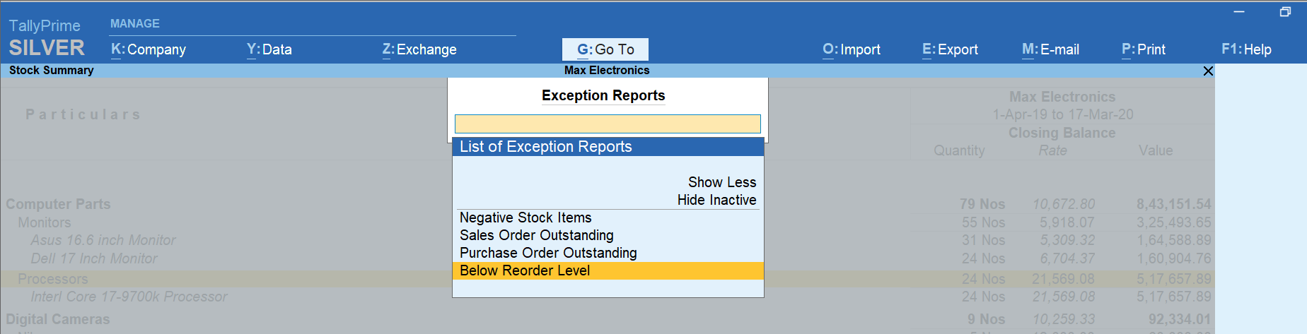 Exception Reports in TallyPrime