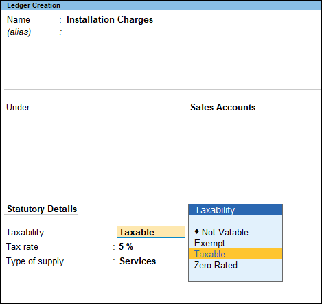 Service ledgers in TallyPrime