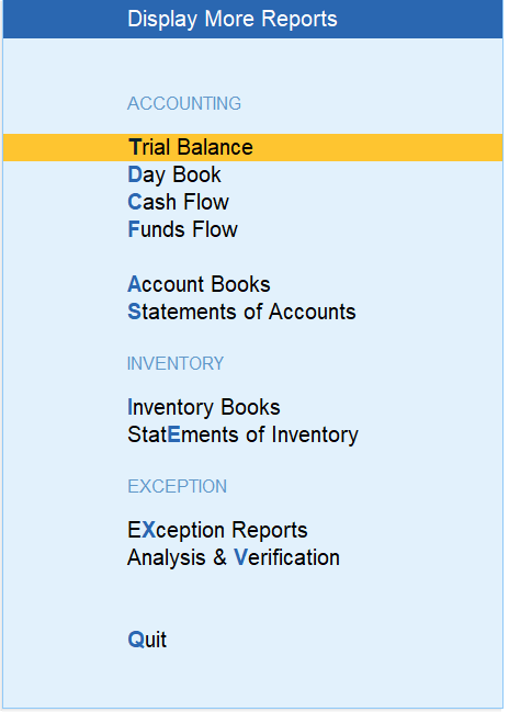 accounting reports in TallyPrime