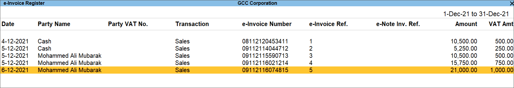 e-invoice register in TallyPrime