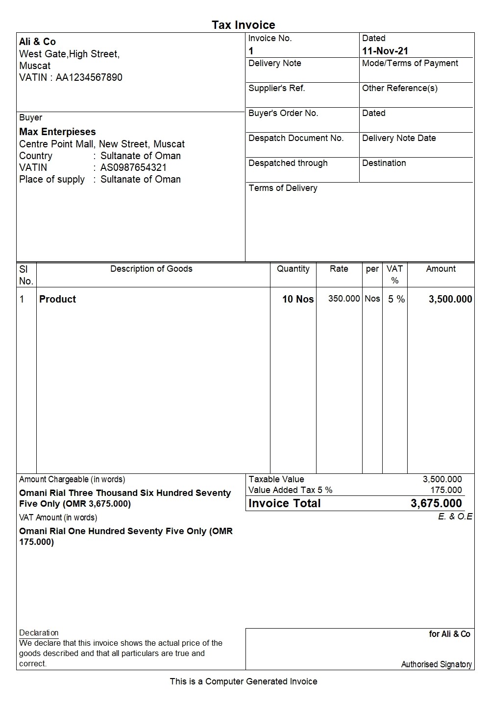 tax invoice format 2 in TallyPrime