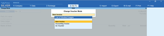 invoice modes in tallyprime