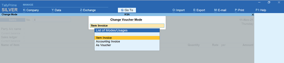 Different billing modes in TallyPrime