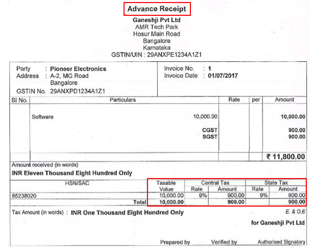 Advanced Receipt Tax GST