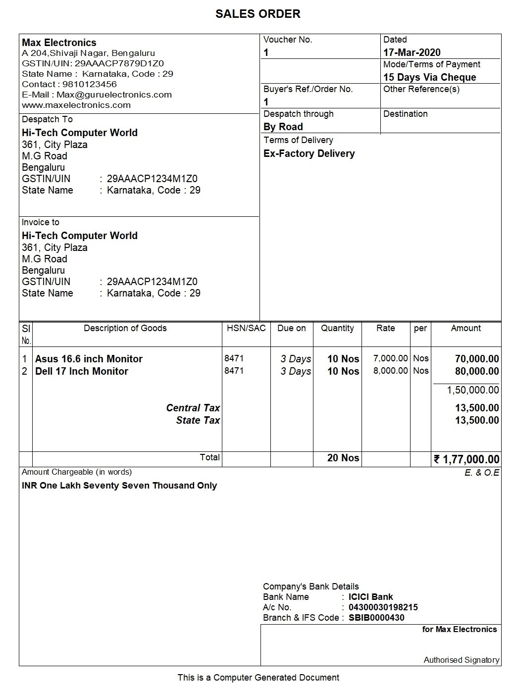 sales order sample format