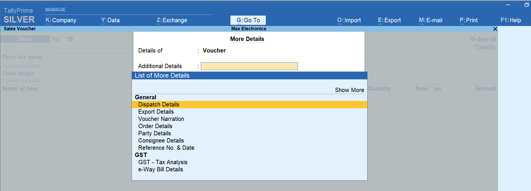 More details option in TallyPrime