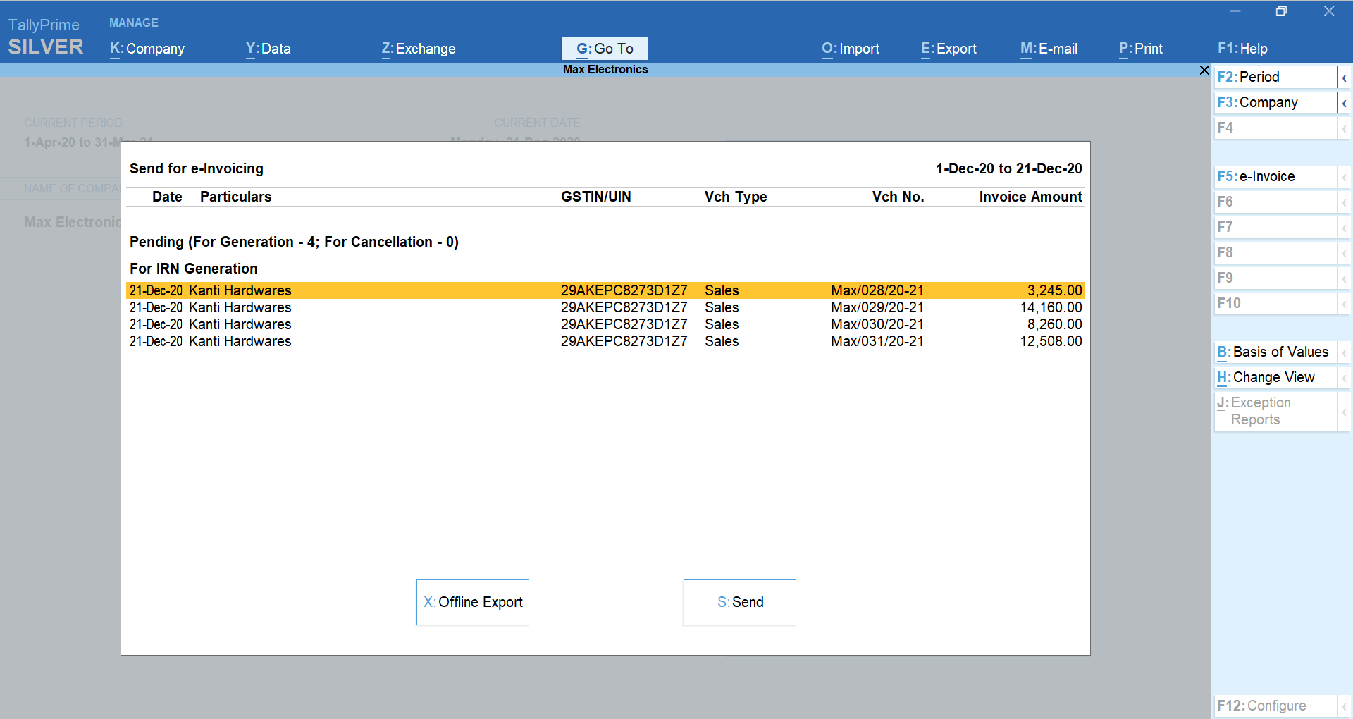 Bulk Generation of e-Invoices in TallyPrime