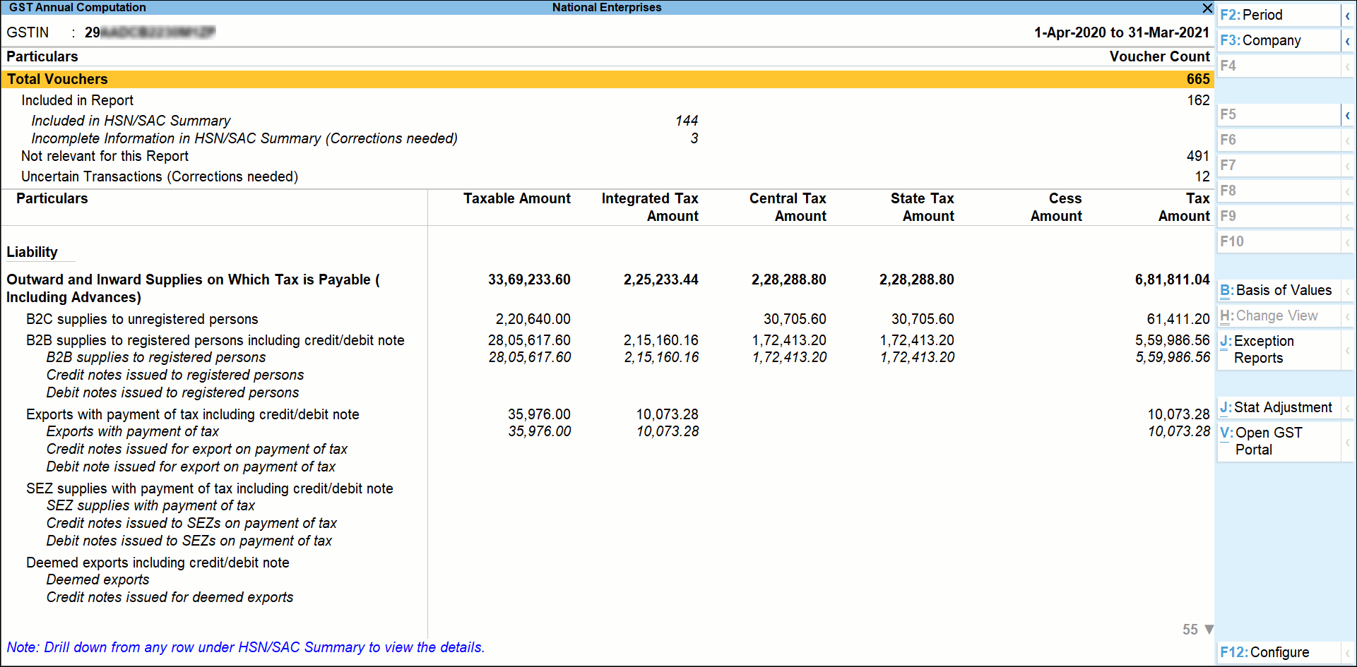 Summary View of Annual Computation Report in TallyPrime