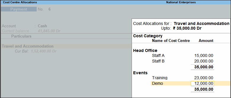 Parallel Allocation of Cost Centres in TallyPrime