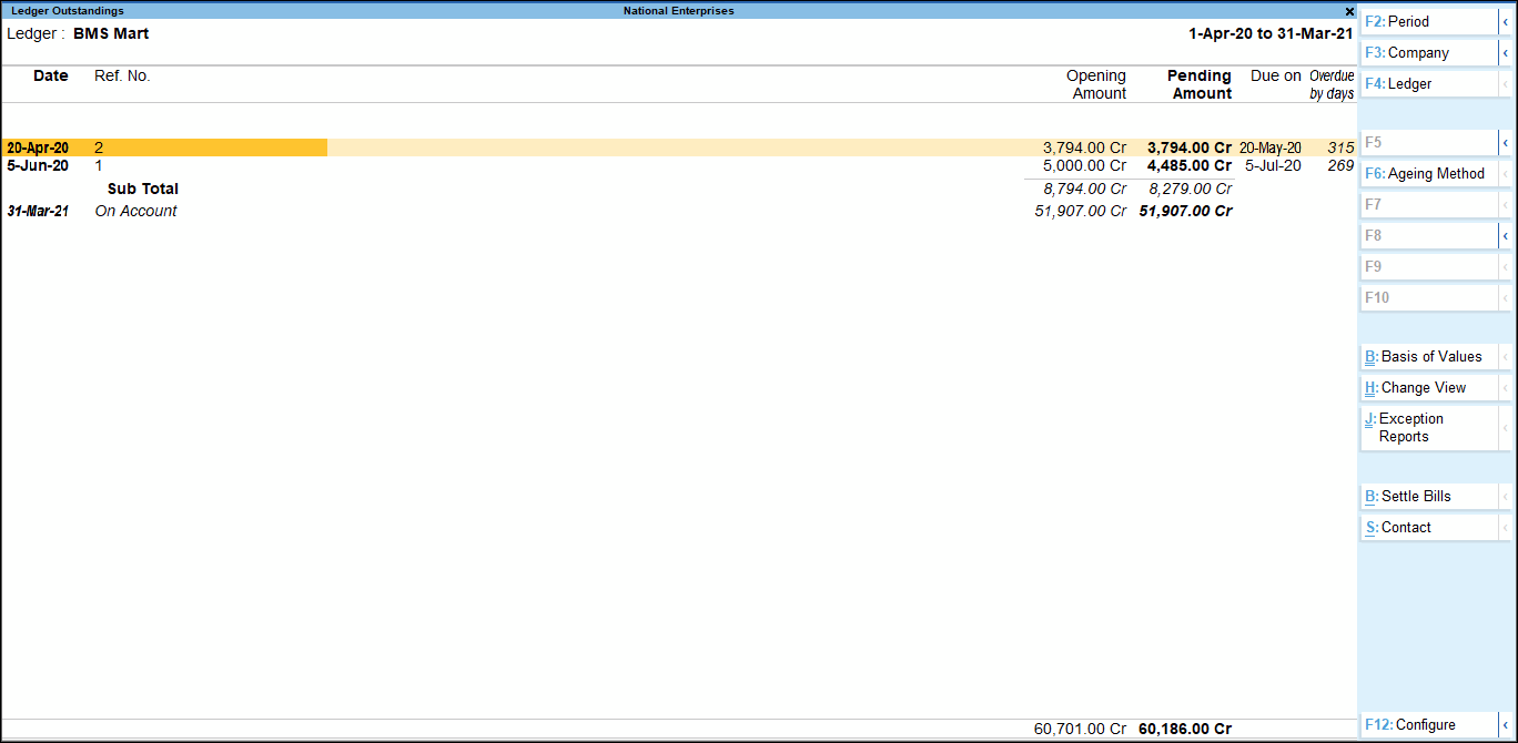 Outstanding Payables in TallyPrime