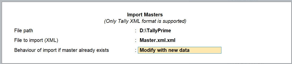 import masters in TallyPrime
