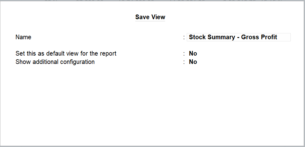 save view in TallyPrime