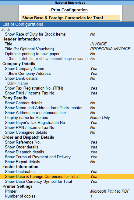 How to print invoices with multi-currency in TallyPrime