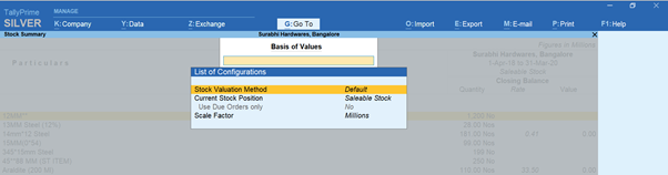 ‘Basis of value’ feature in TallyPrime