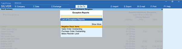 Exception reports in TallyPrime