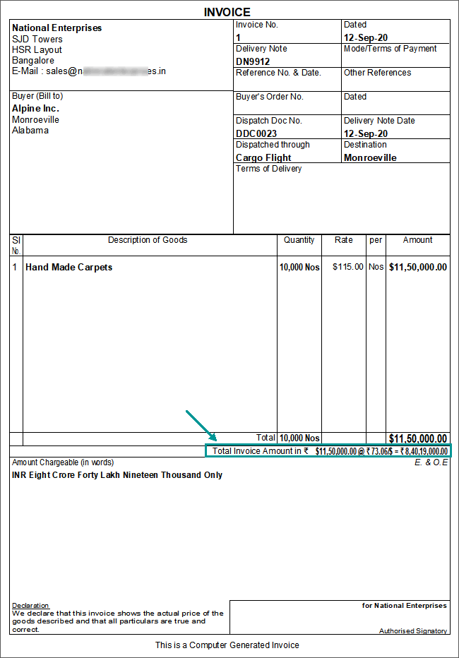 View base currency and the foreign currency in TallyPrime invoice