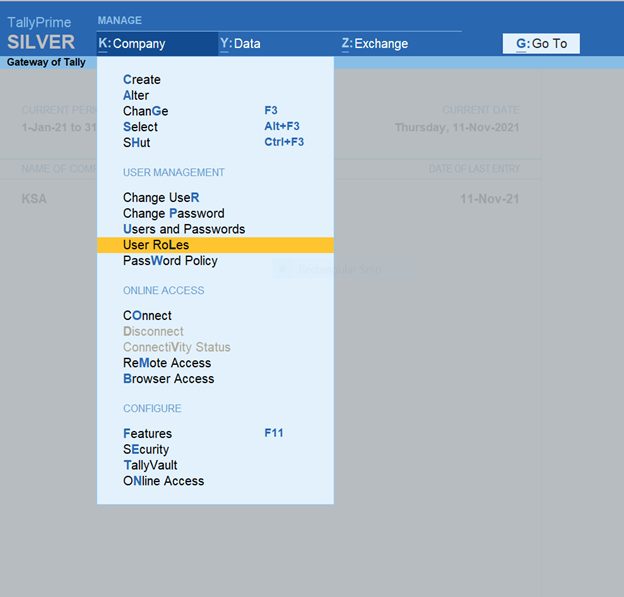 TallyPrime provides security features