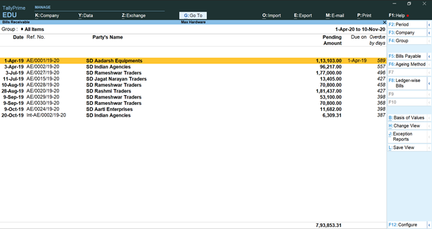 bills receivables in TallyPrime