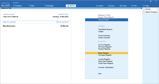 various financial records in TallyPrime