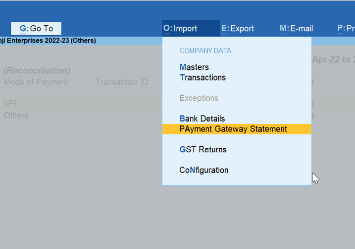 account reconciliation in tallyprime