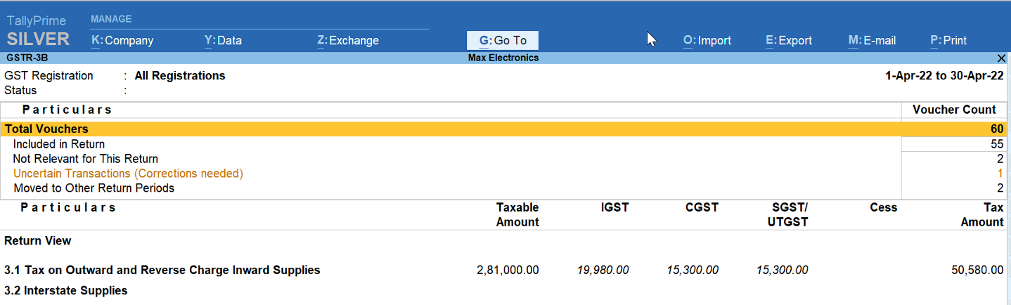 combined or GSTIN-wise return view in TallyPrime