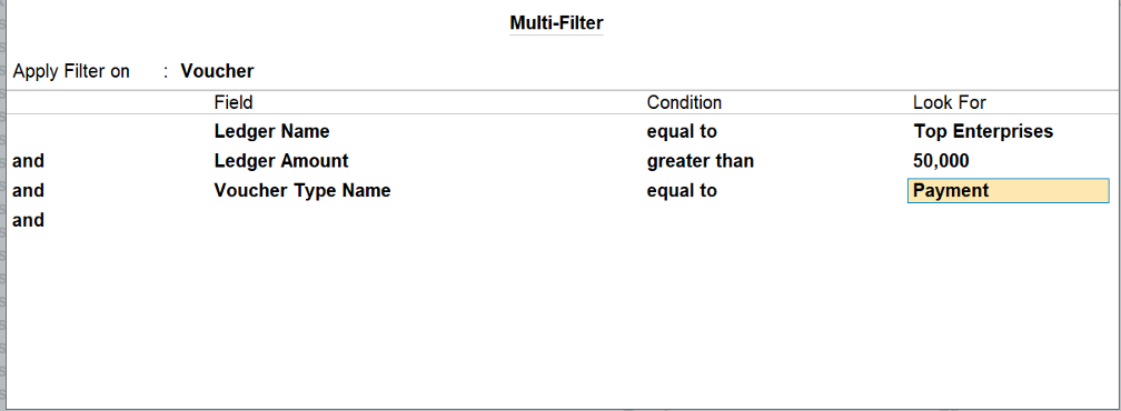 Multi-filter and advanced filter