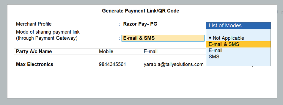 Share Payment Links and QR Codes Though Email or Mobile Phone