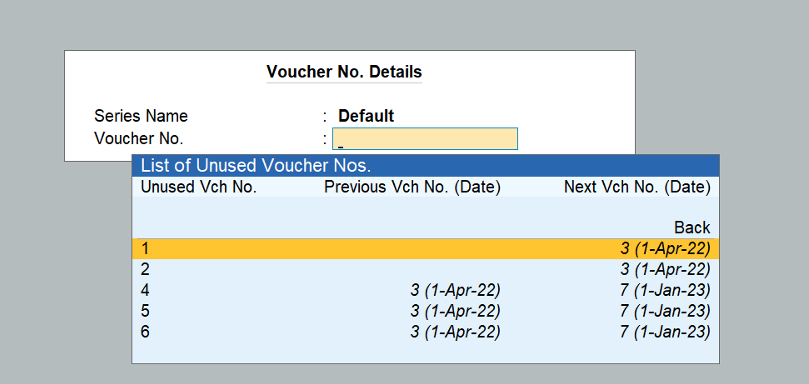 unused voucher number in tallyprime