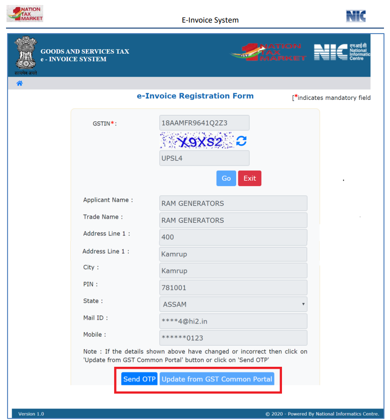 e-invoice registration form