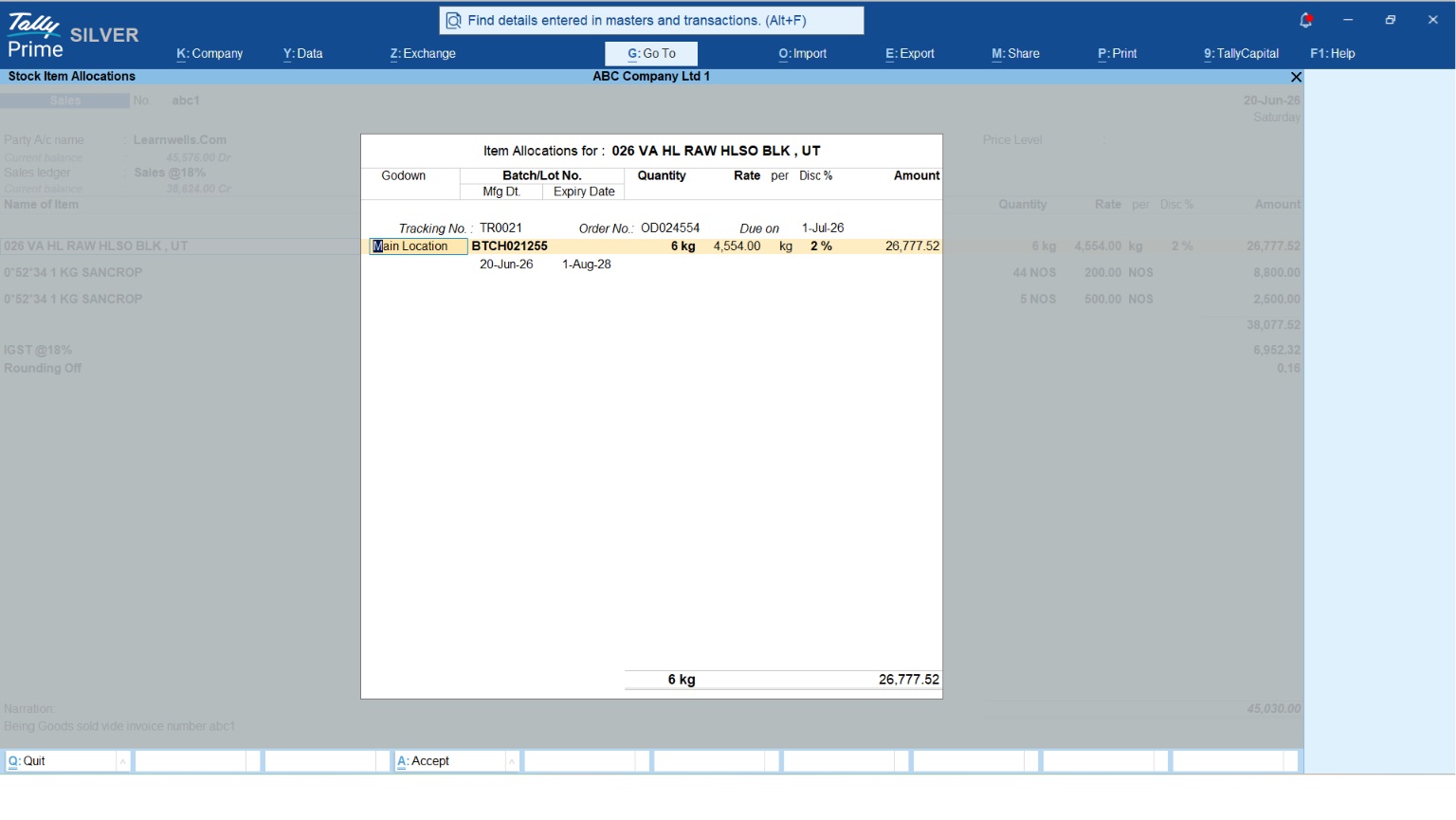 Batch in Sales Invoice